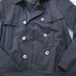 Express Tie Button Front Black Trench Coat, M